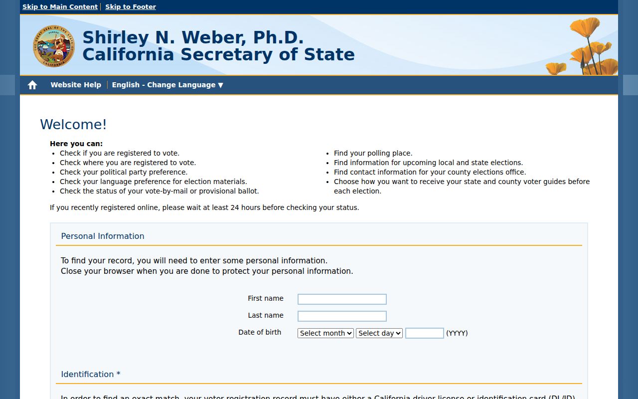 Alameda residents directory California My Voter Status authentication