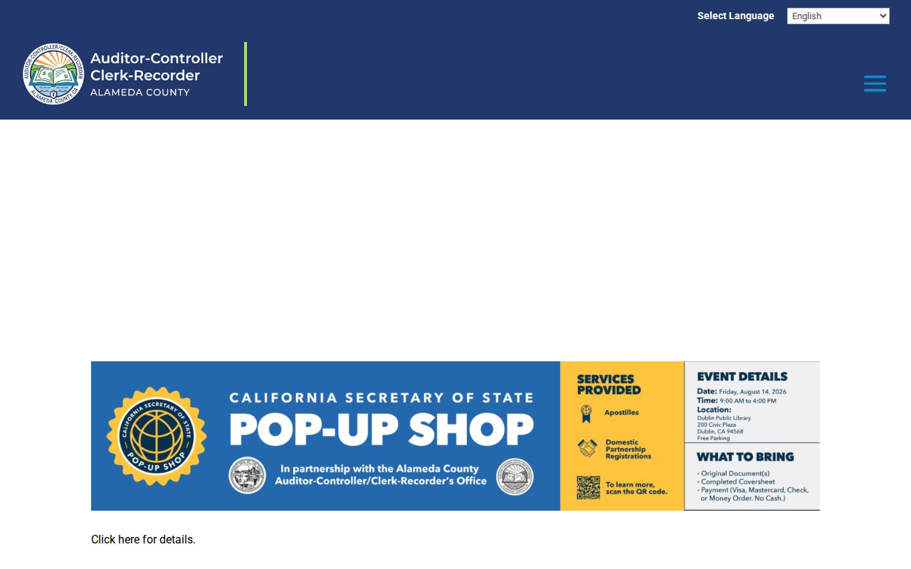 Alameda residents directory County Clerk-Recorder services