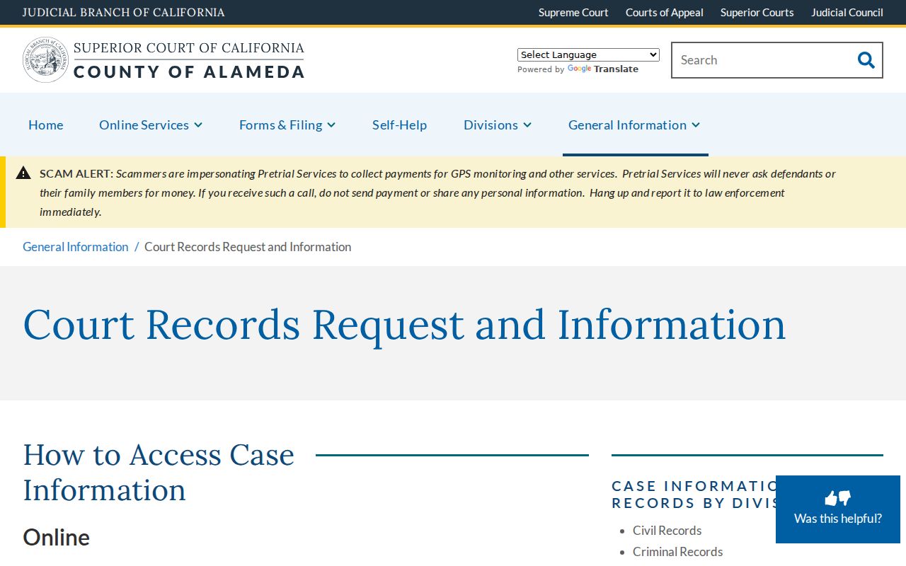 Alameda residents directory Superior Court records portal