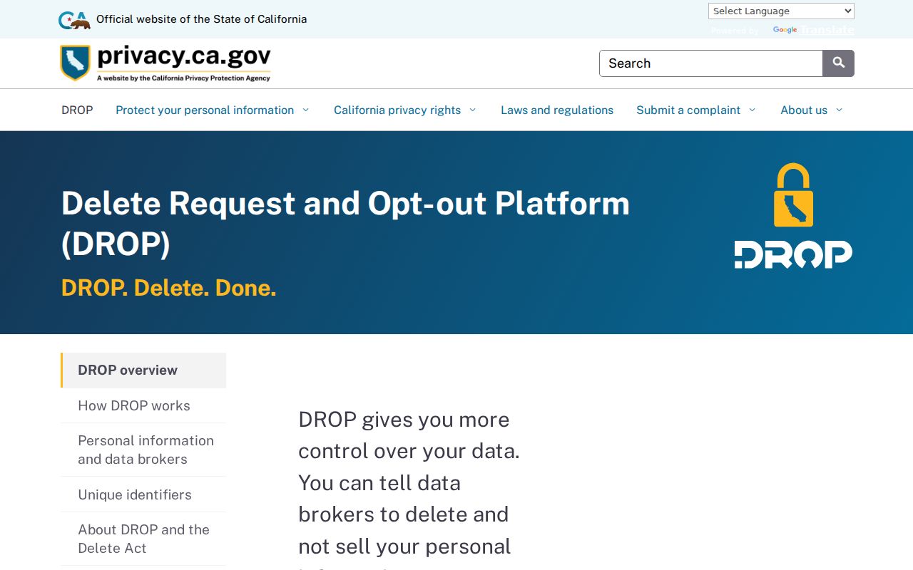 Alameda neighbors California data deletion request portal