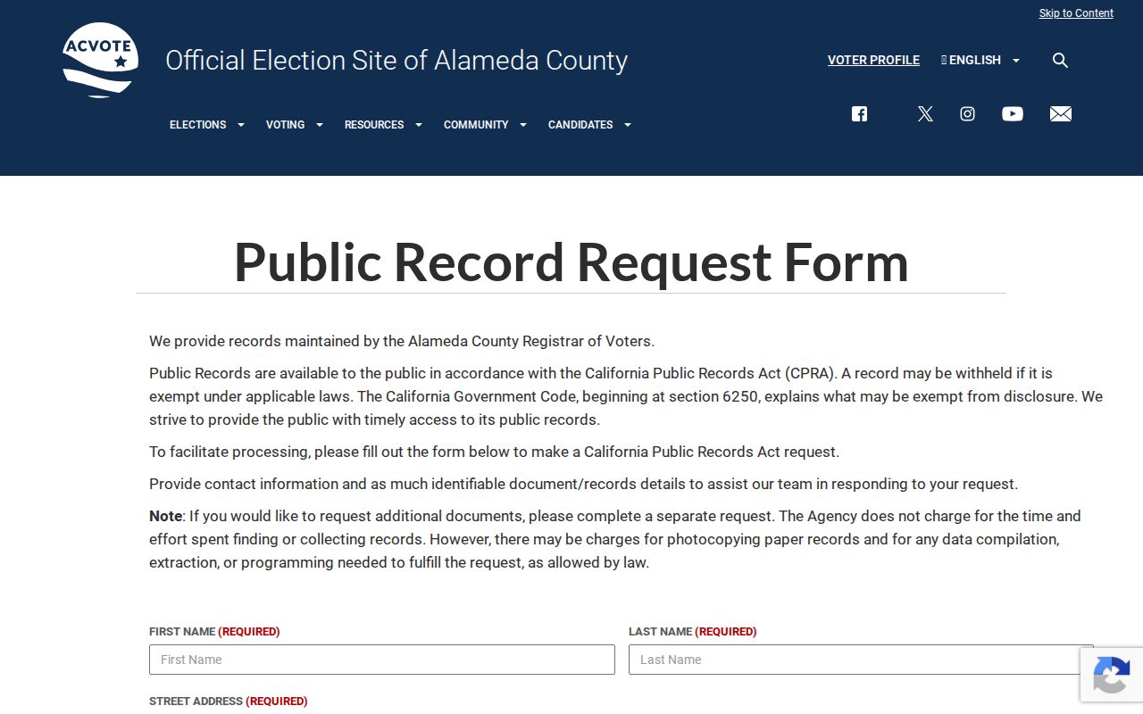 Alameda neighbors county election records request form