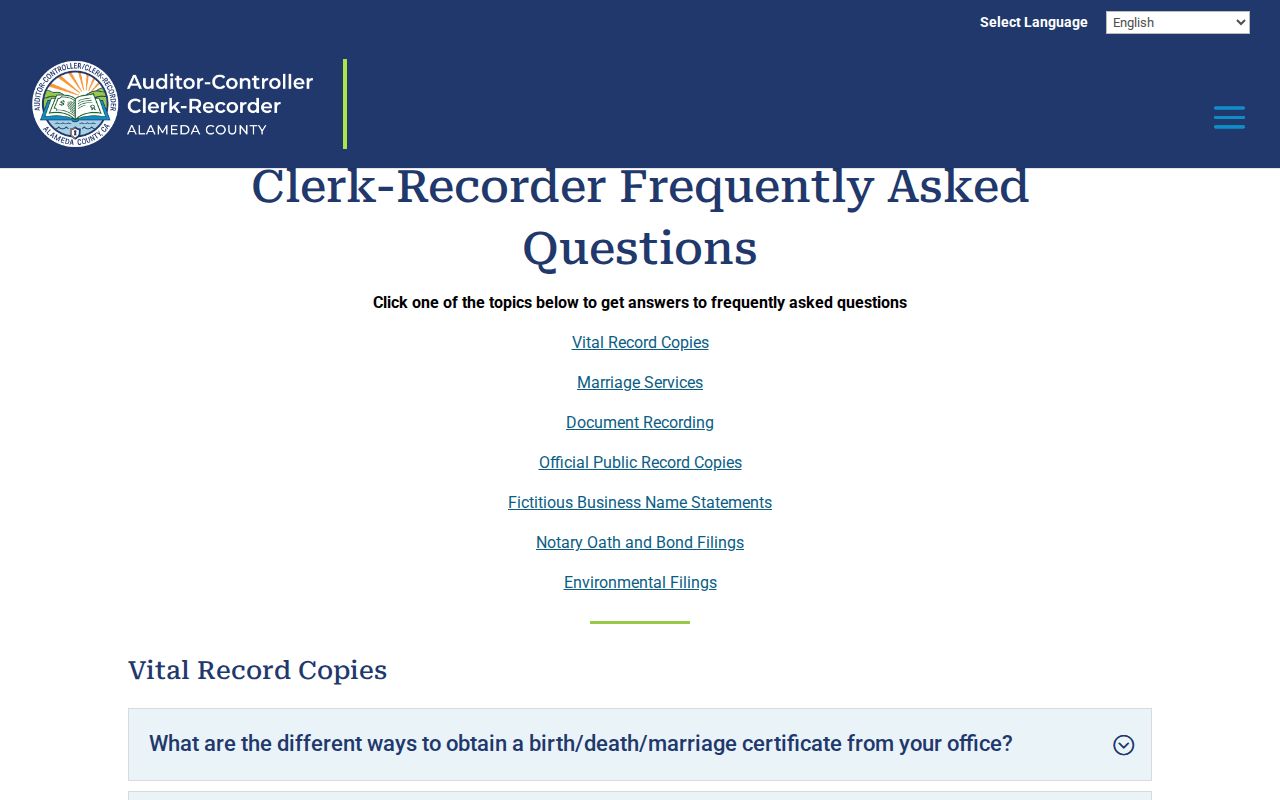 Alameda previous residents recorder search guidance