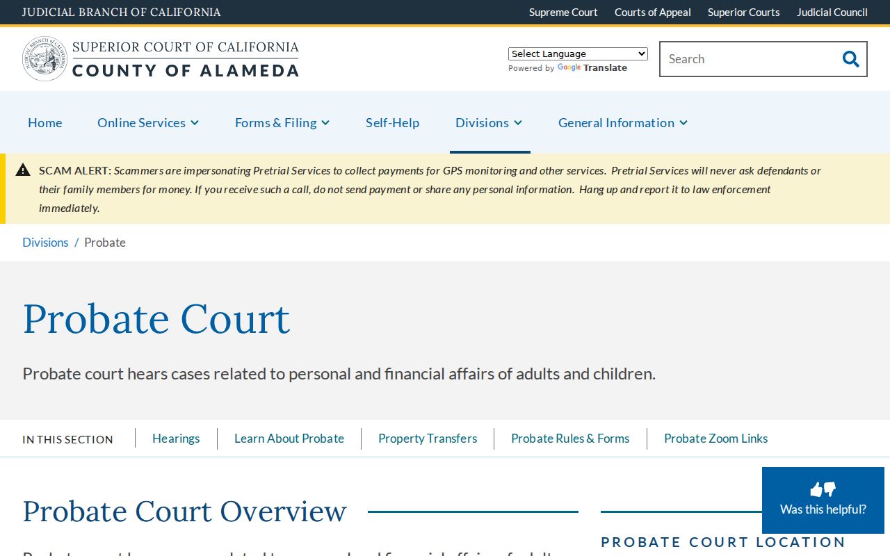 Alameda resident lookup probate records portal