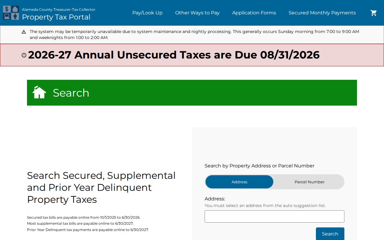 Alameda resident lookup county property tax search