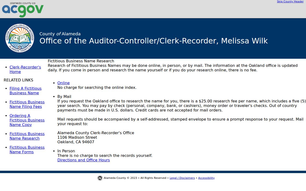 Alameda resident lookup county fictitious business name search